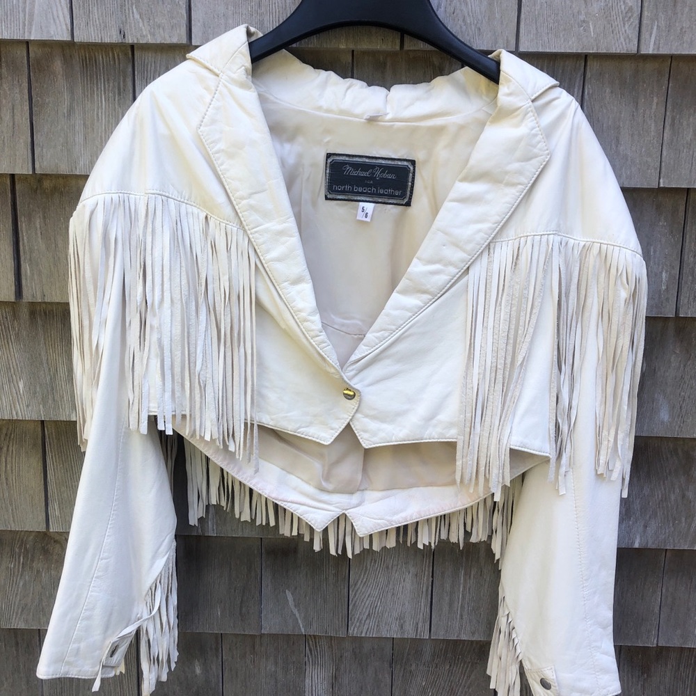 2pc cream leather dress Michael Hoban